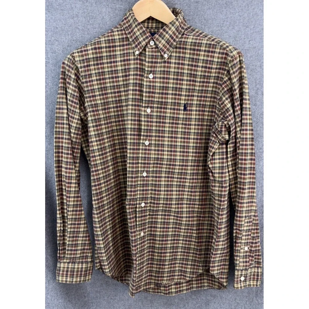 Polo Ralph Lauren Brown Plaid Button Down Mens Medium Long Sleeve Classic Fit